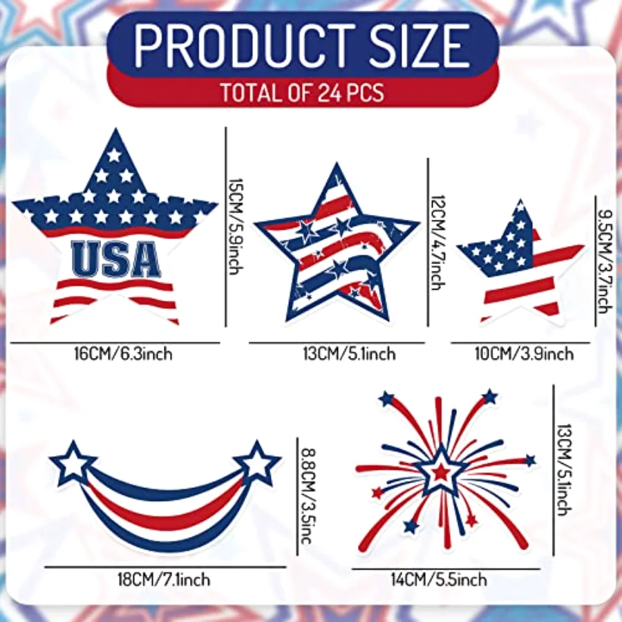 24Pcs Patriotic Refrigerator Magnets 4th of July Stars Fireworks, view 2