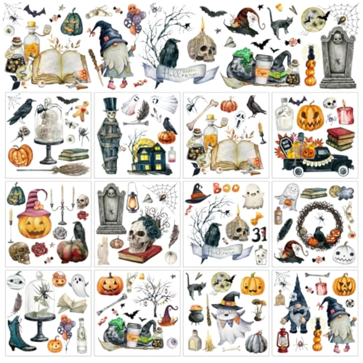 12 Sheet Halloween Rub on Transfer for Crafts Ghost Skull Pumpkin Rub on