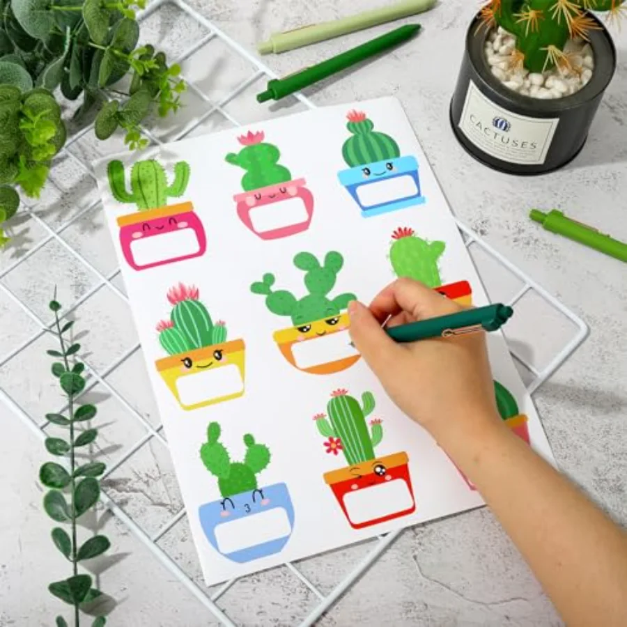180Pcs Cactus Name Tag Stickers Cute Summer Cactus Nameplate Decals Blank, view 3
