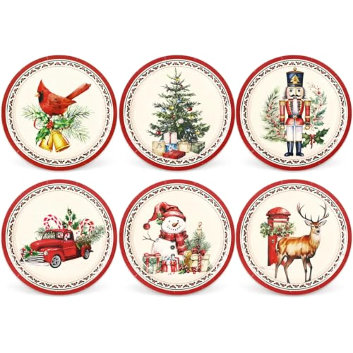 Christmas Paper Plates Snowman Nutcracker Cardinal Disposable Plates 6