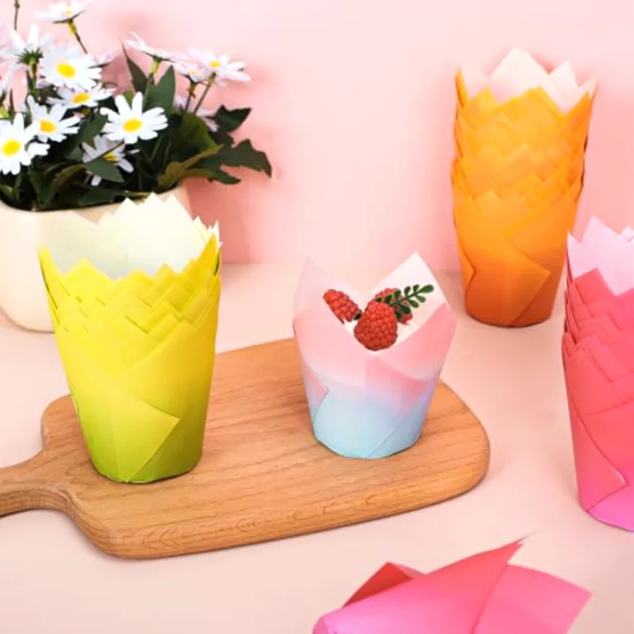 200Pcs Bicolor Gradient Tulip Cupcake Liners Greaseproof Baking Cups, view 4