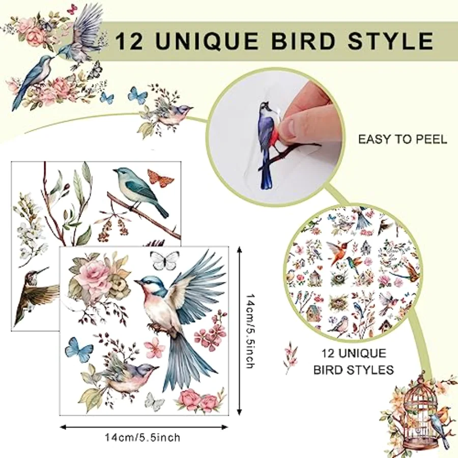 12 Sheets Birds Flowers Rub on Transfers for Crafts and Furniture Classic, view 2