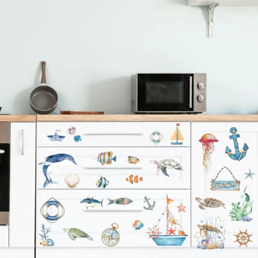 12 Sheets Nautical Ocean Rub On Transfer for Crafts Watercolor Sea Animal, view 4
