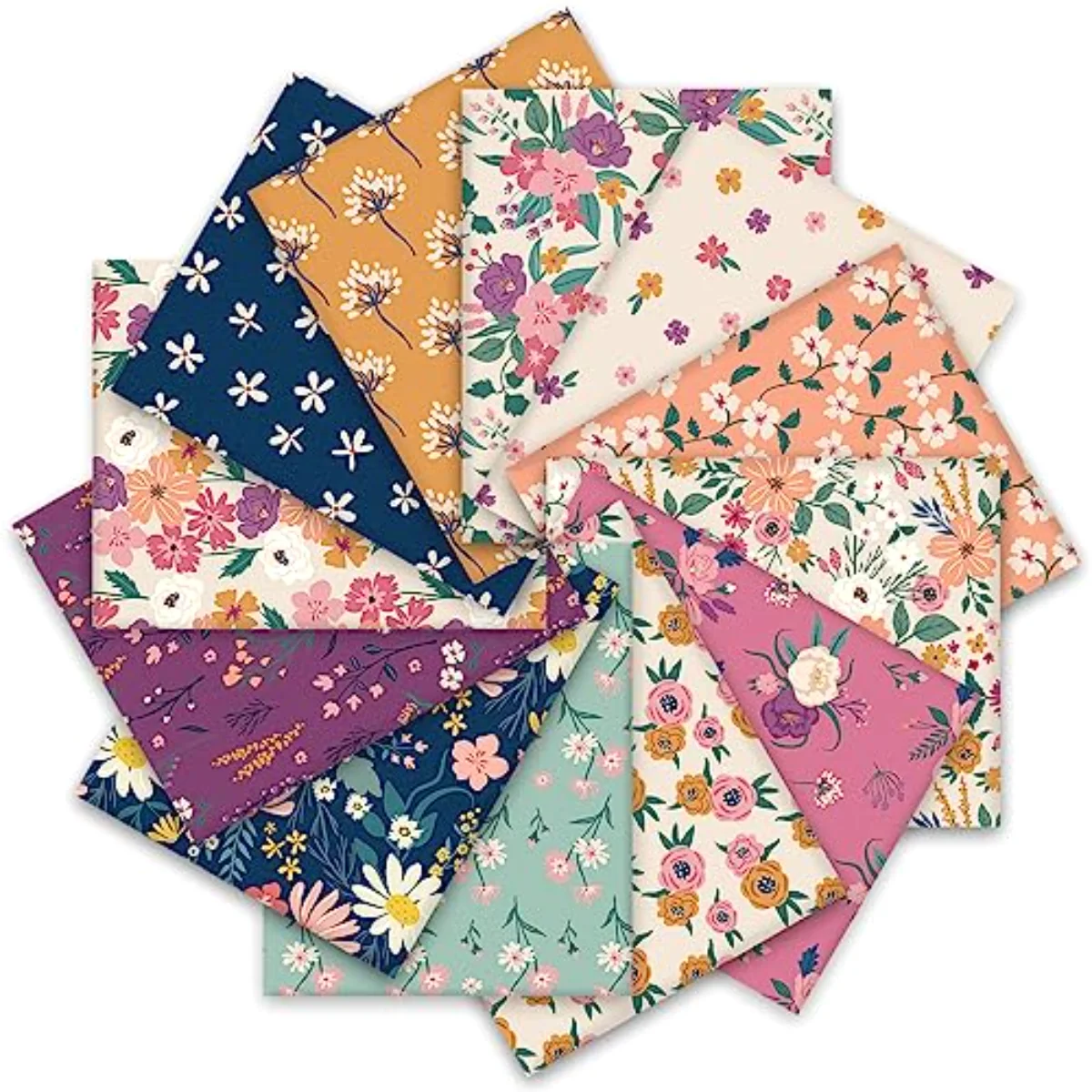 12 Pcs Retro Floral Cotton Fabric Bundles 18 x 22 Inch Wildflower Fat