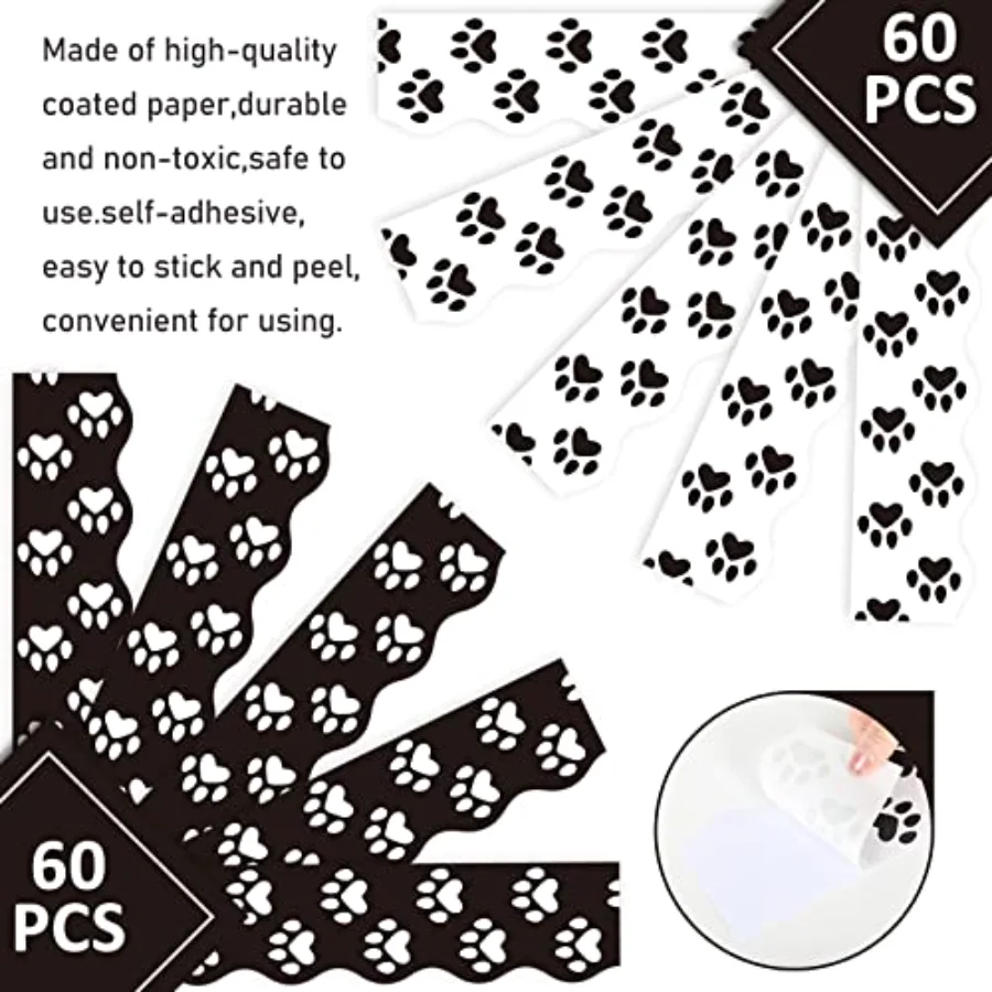 69Ft Dog Paw Bulletin Board Border White Black Pet Paw Decoration Borders, view 3