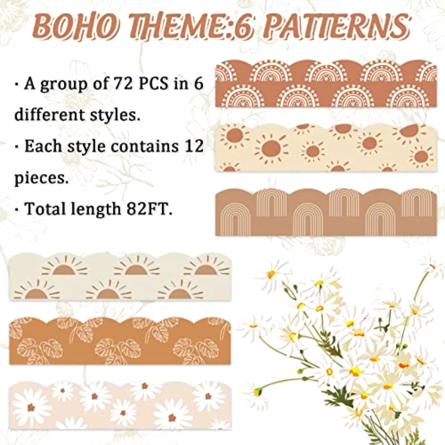 82Ft Modern Boho Bulletin Board Borders 6 Designs 72 Pcs Self-Adhesive, view 3