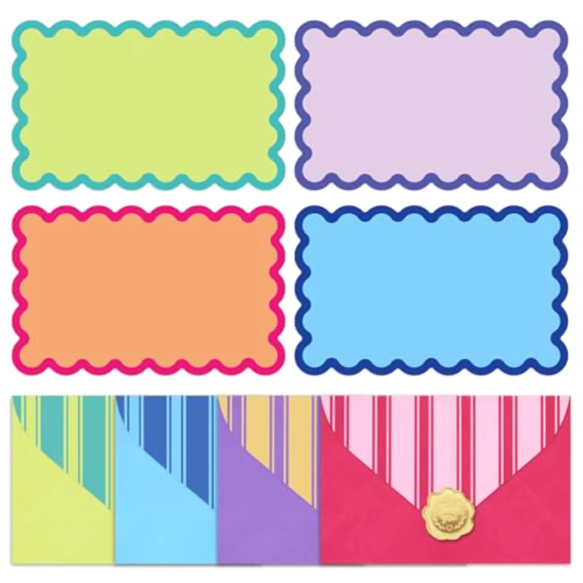 60Pcs Flat Blank Notes with Envelopes Scalloped Stationery Set 4 Colors