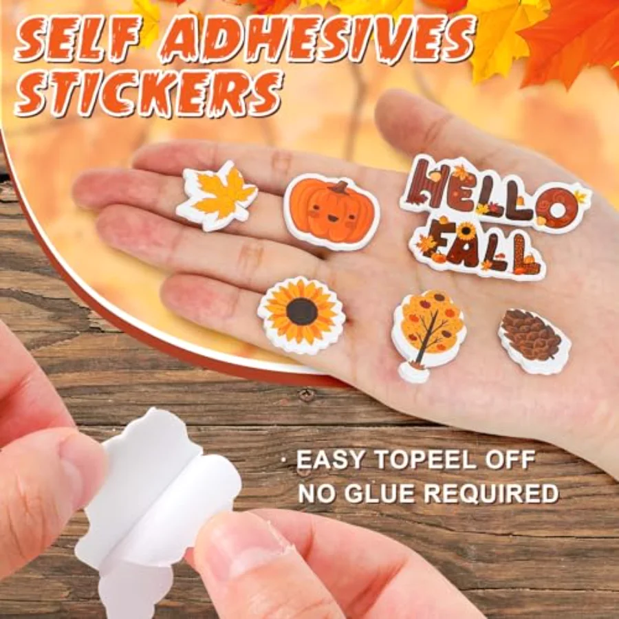 600Pcs Hello Fall Foam Stickers Autumn Animal Maple Leaves Glitter Foam, view 3