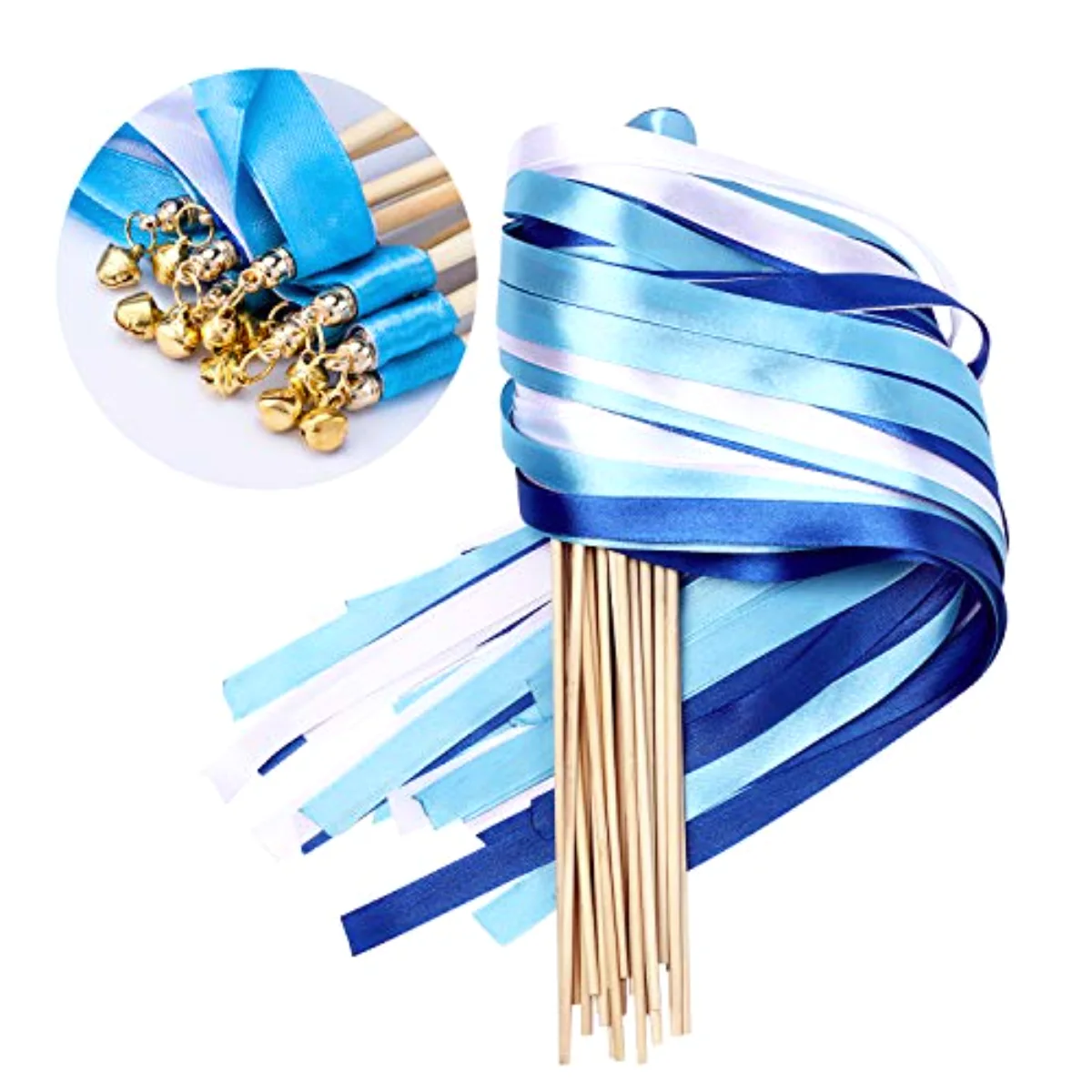 30 Pack Ribbon Sticks Chromatic Silk Ribbon with Bells Fairy Stick Wish