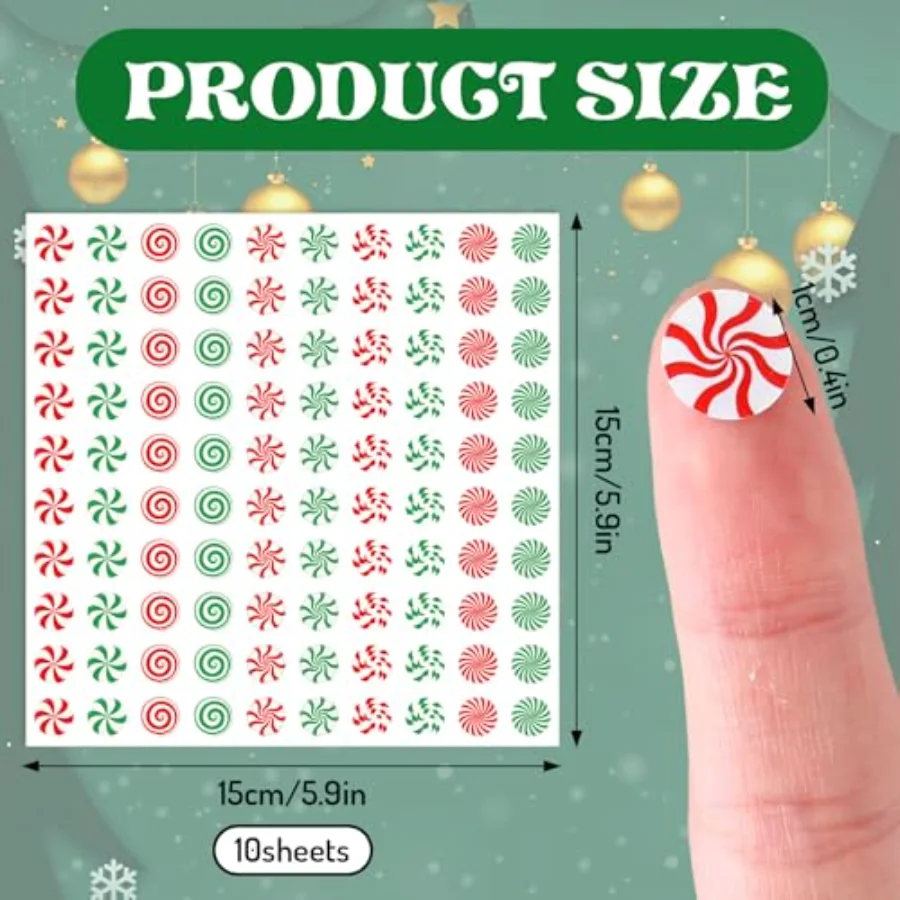 1000Pcs Christmas Candy Stickers Mini Red Green Xmas Paper Labels, view 2