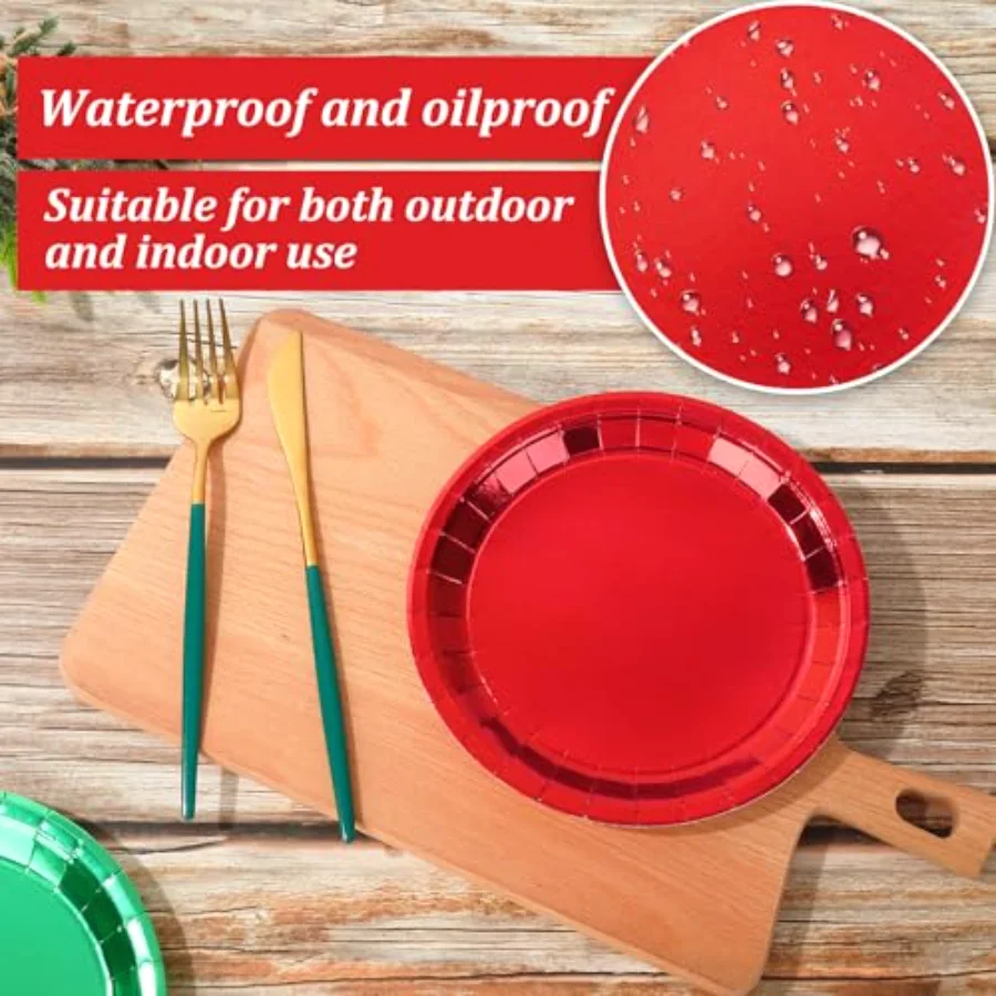 40 Pcs Christmas Dessert Plate Foil Red Green Disposable Paper Plate, view 3
