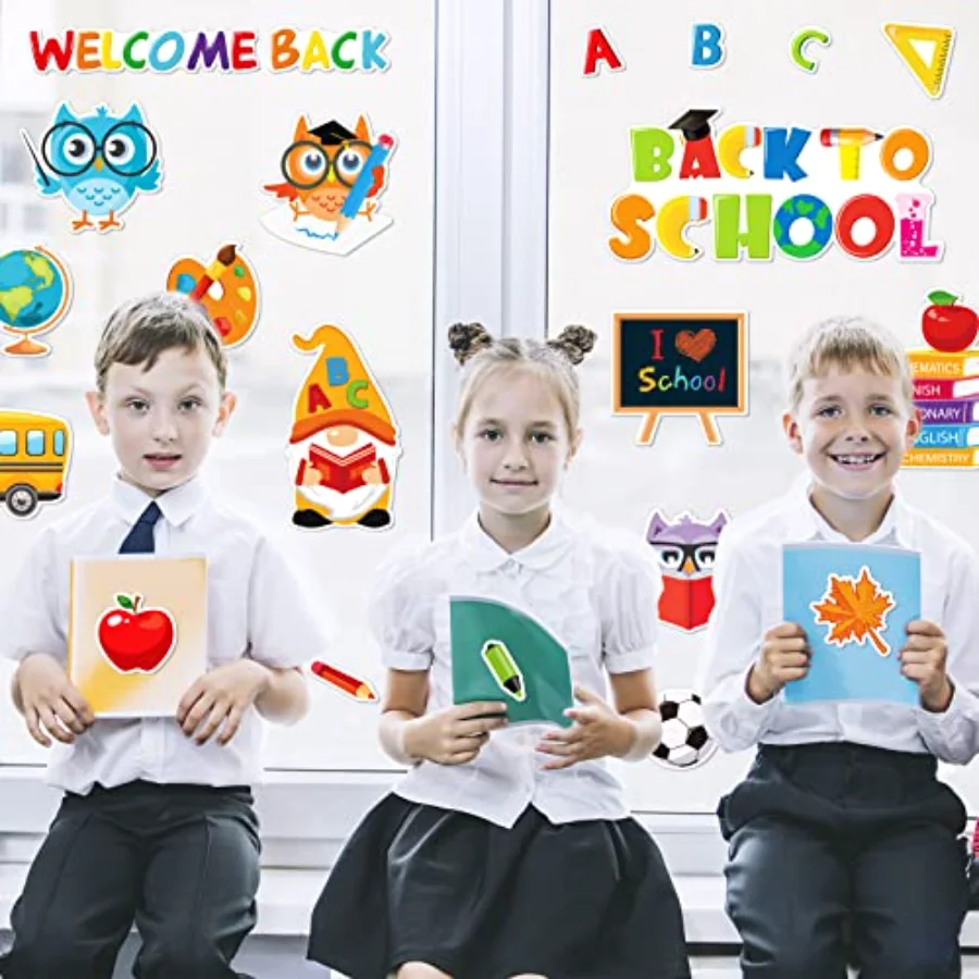 40Pcs Back to School Thick Gel Clings Welcome Back Window Gel Decals Gnome, view 2