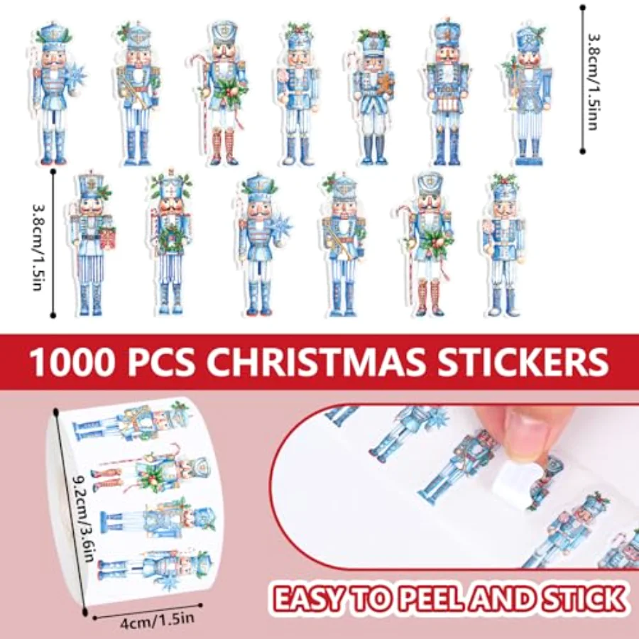 1000 Pcs Christmas Nutcracker Stickers Roll Xmas Cartoon Chinoiserie, view 2