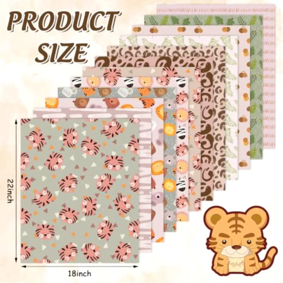 12Pcs Safari Cotton Fabric Bundles Cartoon Animal Fat Quarters Boho Forest, view 2