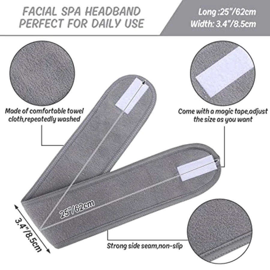 Spa Facial Headbands 3 Pieces Make Up Wrap Head Terry Cloth Headband Soft, view 2