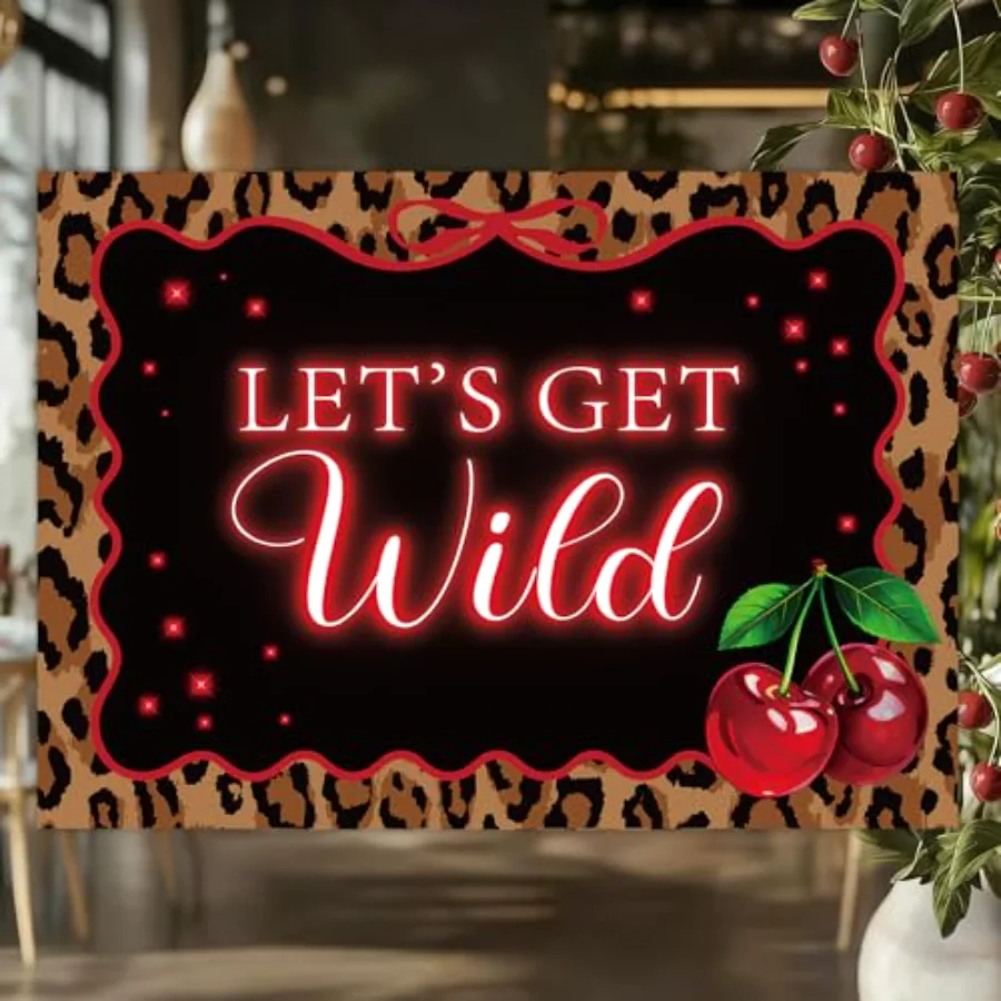 7 x 5 Ft Cheetah Cherry Birthday Party Decorations Let's Get Wild Backdrop, view 4