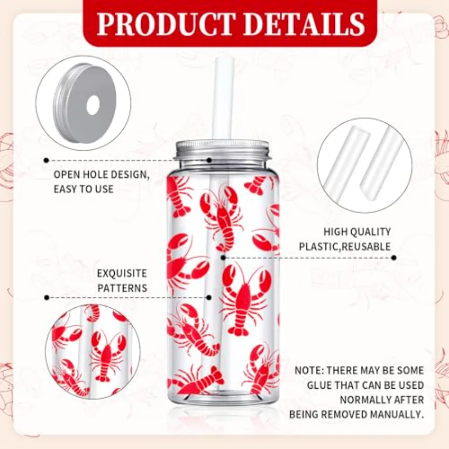20 Pcs Plastic Crawfish Cups with Lids and Straws 13.5 Oz Lobster Clear, view 3