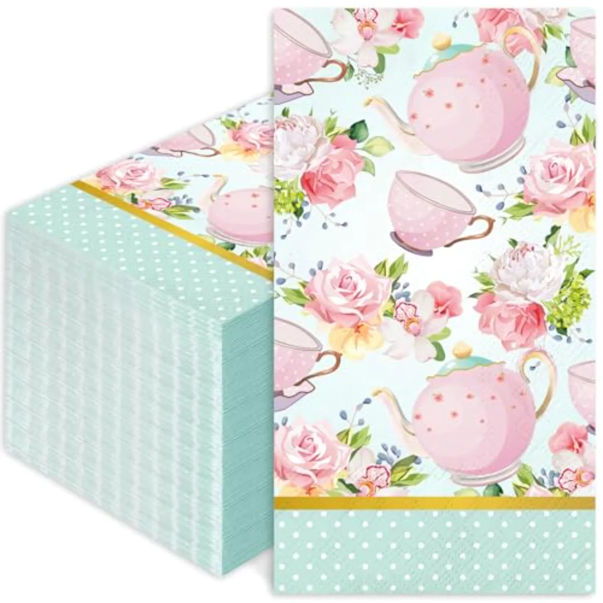 100Pcs Floral Tea Party Paper Napkins Teacups Guest Napkins Disposable