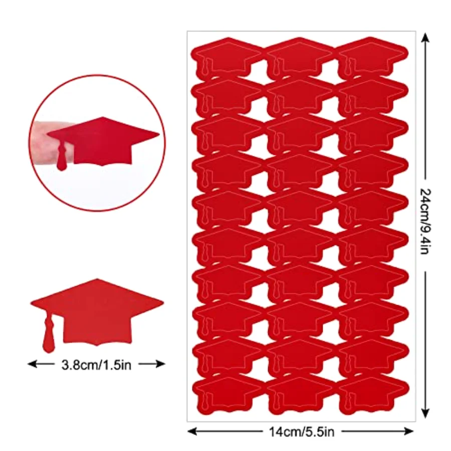 600pcs Graduation Cap Stickers Red Graduation Hat Sealing Labels Grad, view 2
