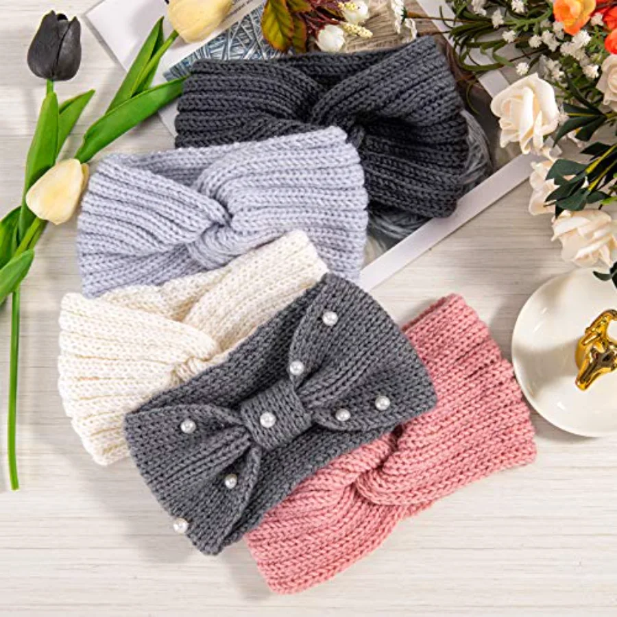 5 Pieces Winter Knit Headbands Chunky Knit Headbands, view 3