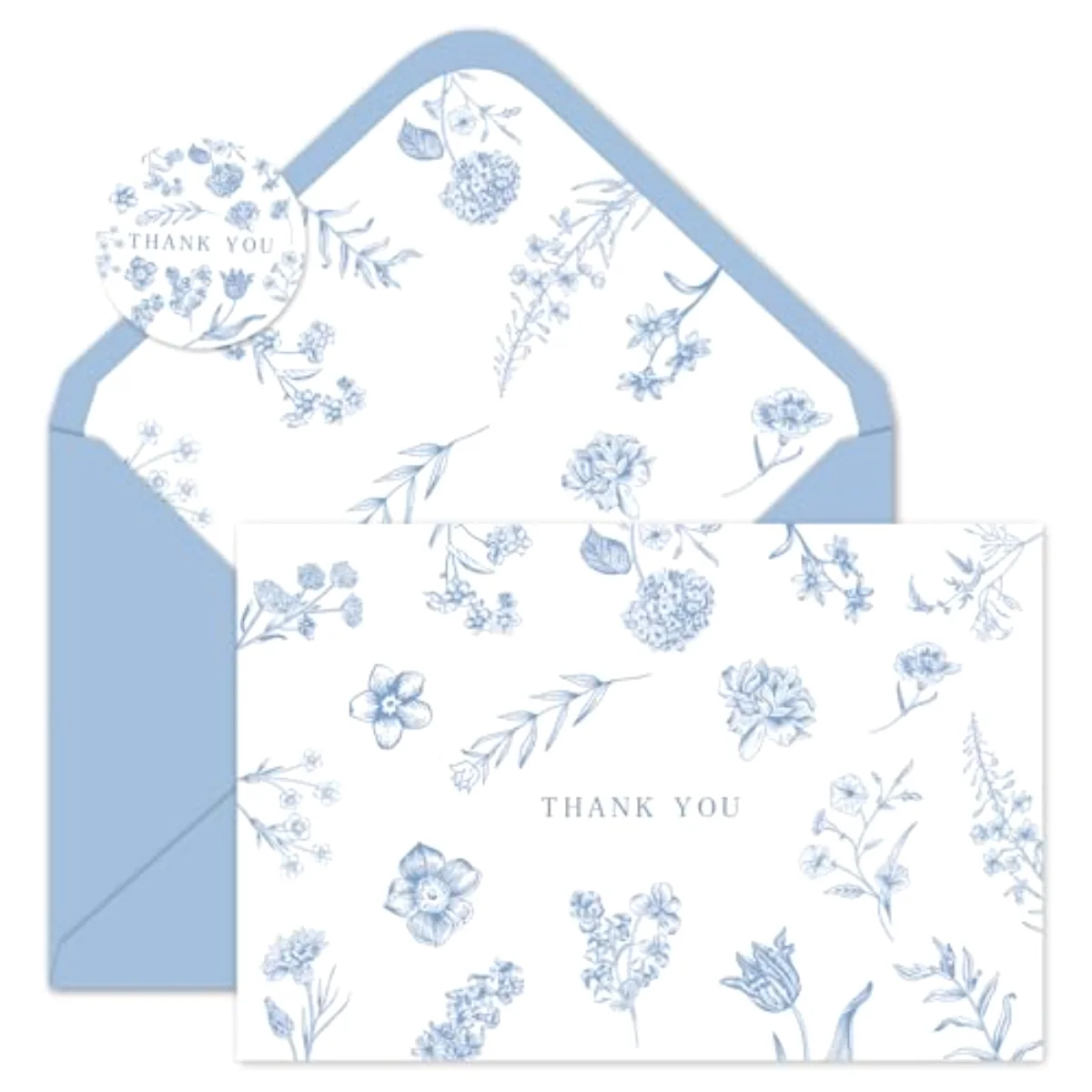 36 Pcs Light Blue Floral Thank You Cards Blue Flower Greeting Cards Blank
