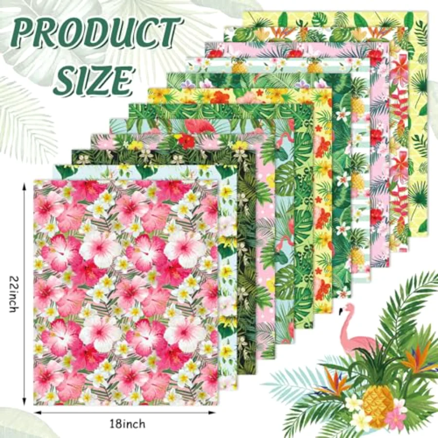 12 Pcs Summer Cotton Fabric Bundles Tropical Leaves Flower Flamingo Fat, view 2
