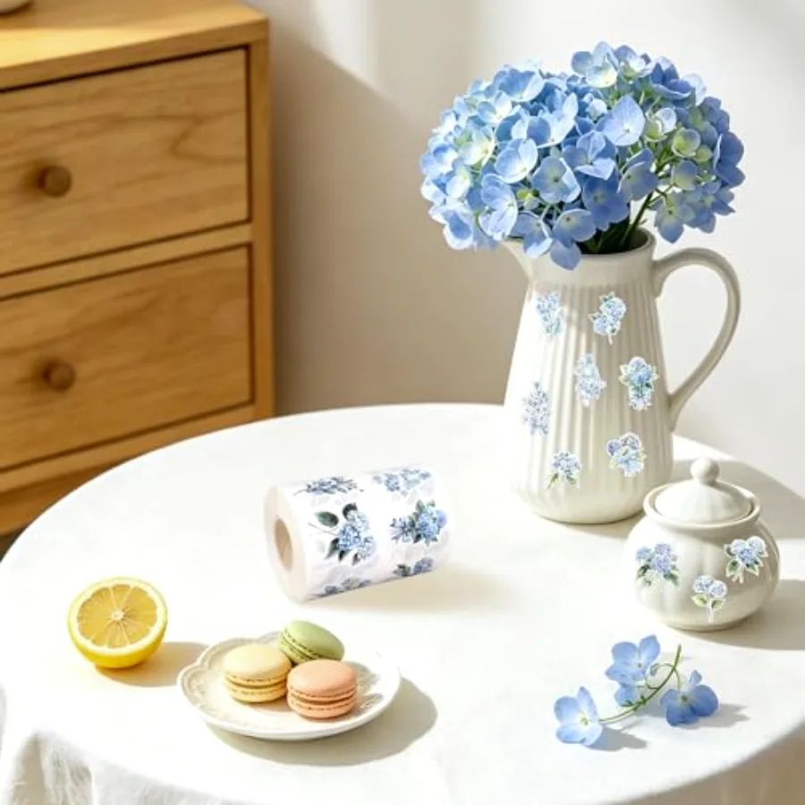 1000Pcs Hydrangea Sticker Roll Blue Floral Stickers Watercolor Flower, view 4