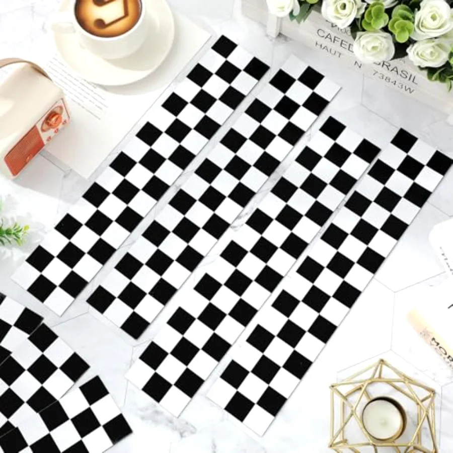 24 Pcs Plaid Magnetic Bulletin Board Border Back to School Black White, view 4
