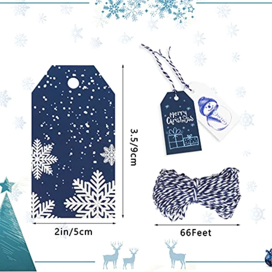 120 Pcs Christmas Paper Gift Tags Set Winter White Blue Hanging Tag Labels, view 2