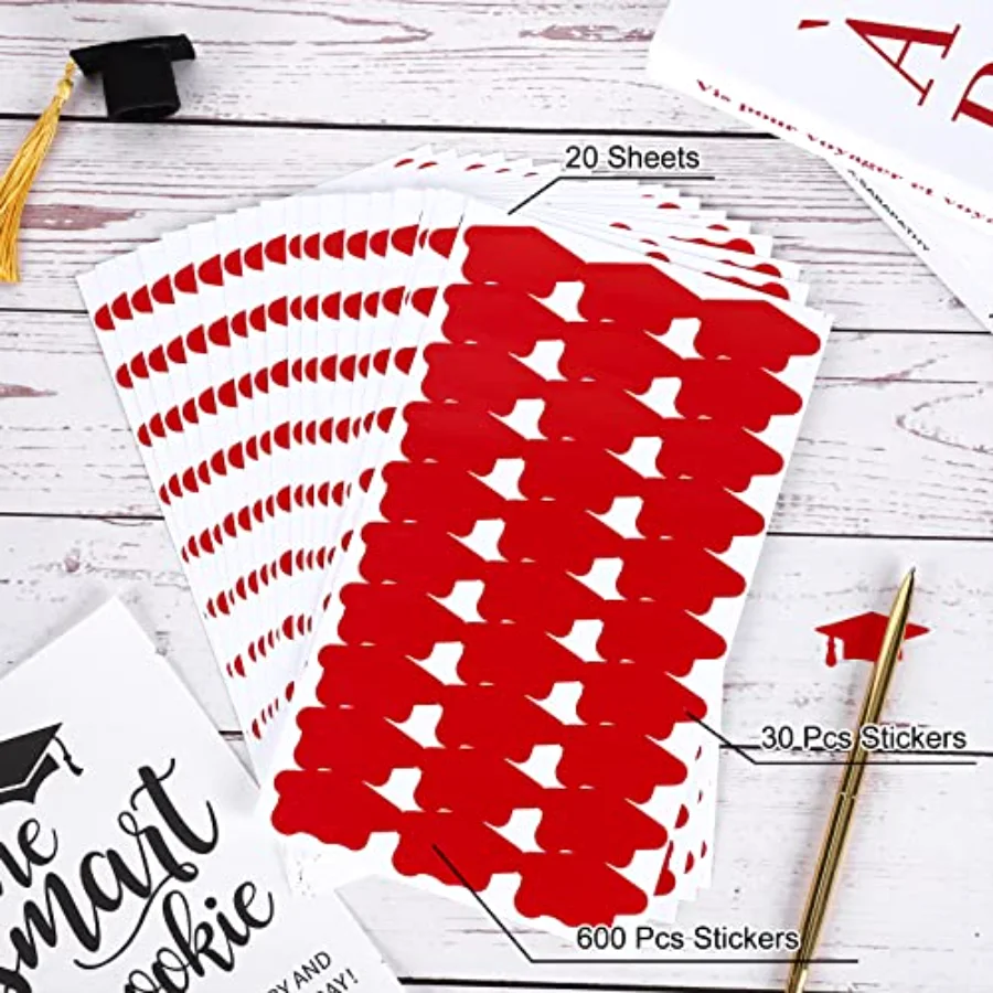 600pcs Graduation Cap Stickers Red Graduation Hat Sealing Labels Grad, view 3