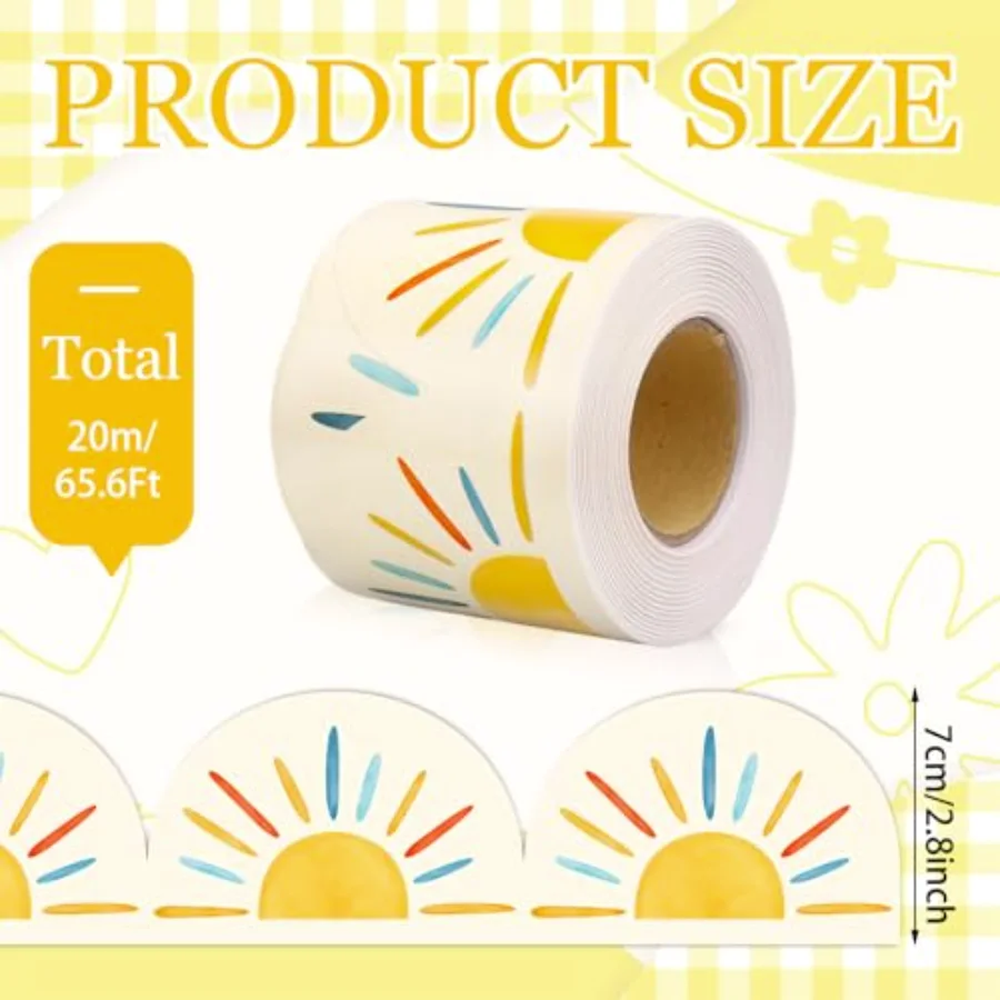 65.6 Ft Boho Sun Bulletin Board Border Blue Yellow Sunshine Scalloped Die, view 2