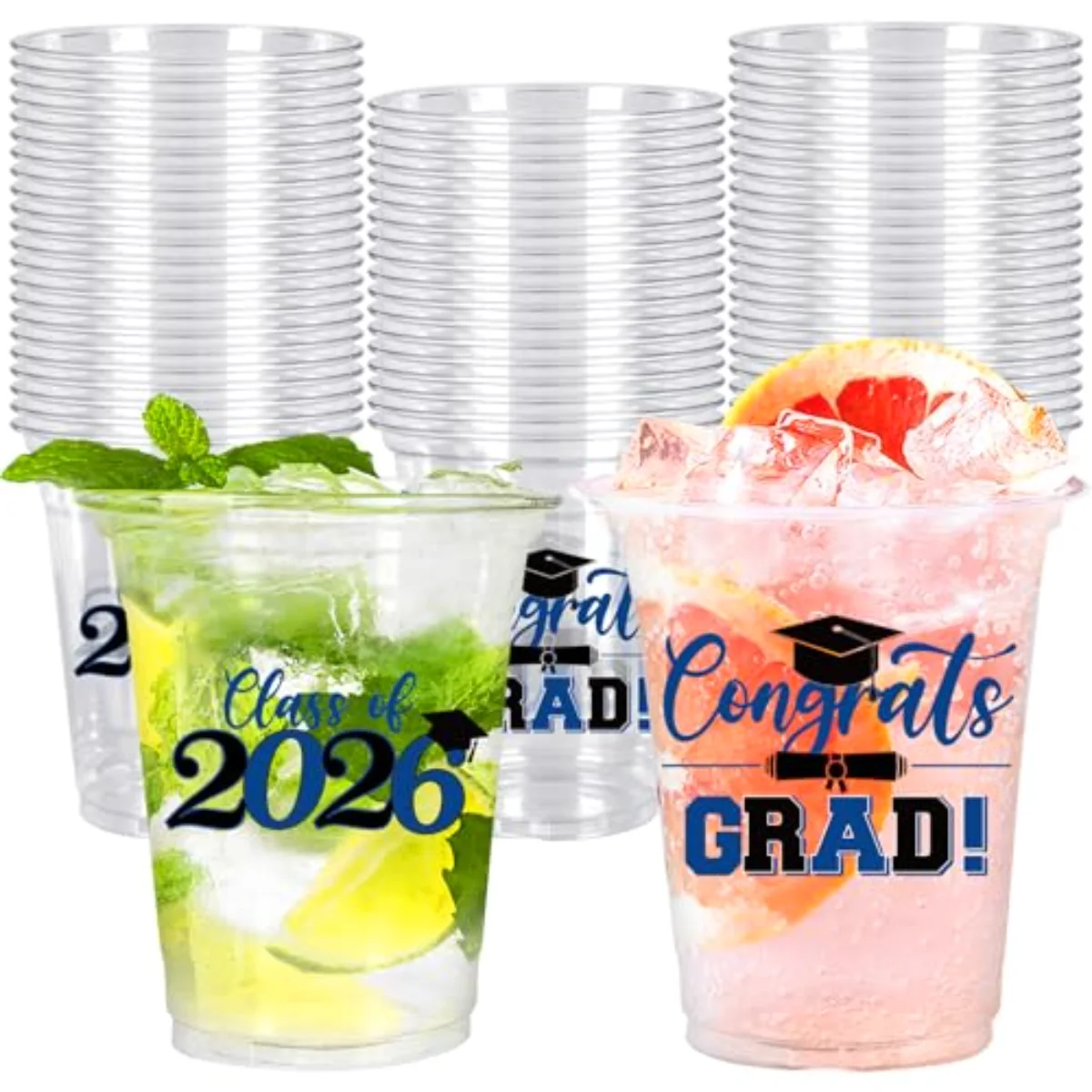 50Pcs 12oz Graduation Disposable Cup Class of 2025 Plastic Party Cup Black