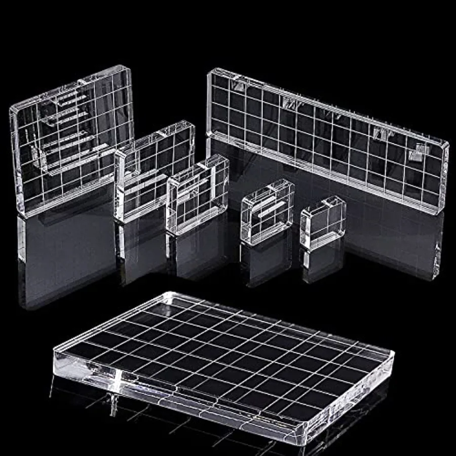 6 Pieces Acrylic Stamp Block Clear Stamping Tools Set with Grid Lines for, view 3