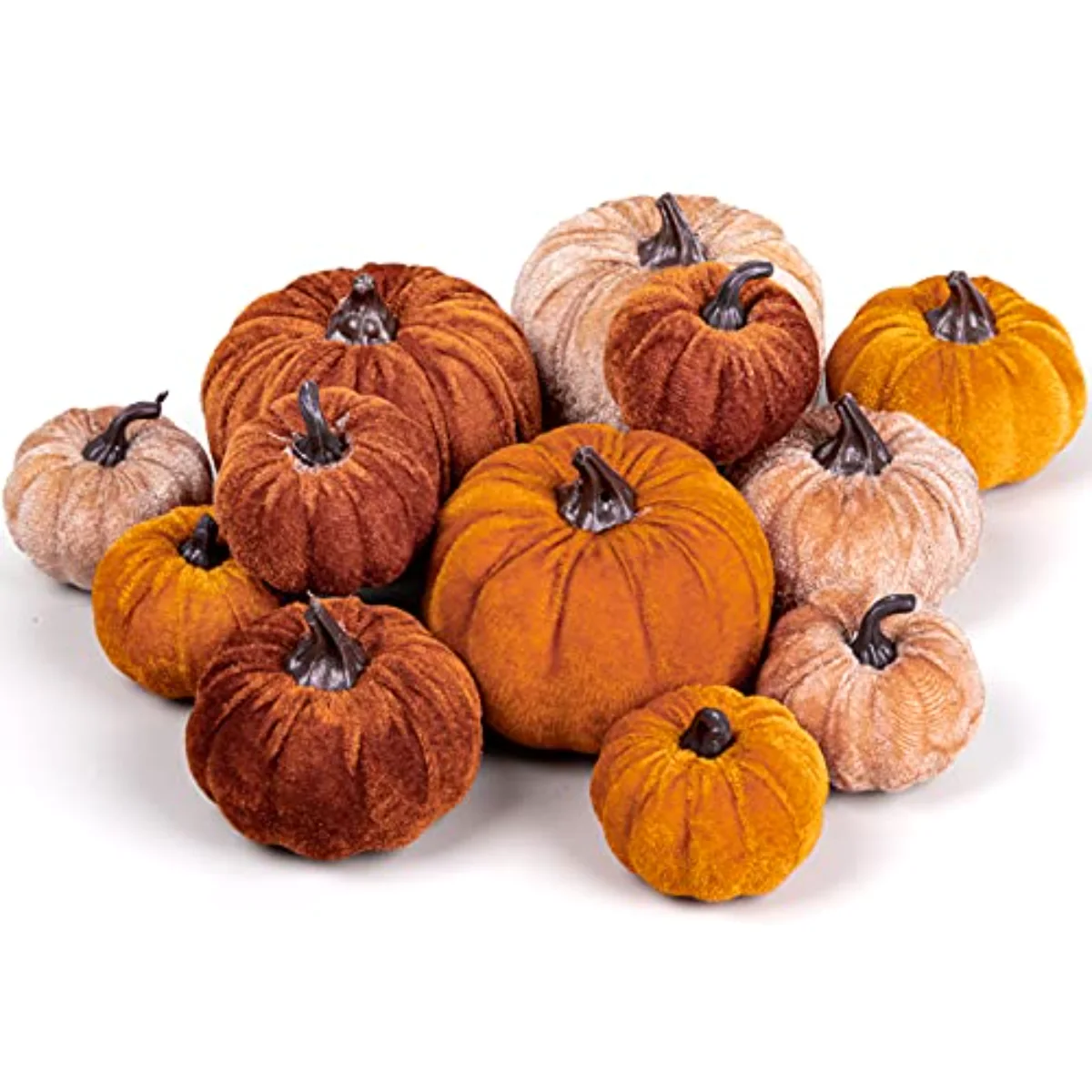 12Pcs Fall Faux Velvet Pumpkins Thanksgiving Harvest Artificial Fake