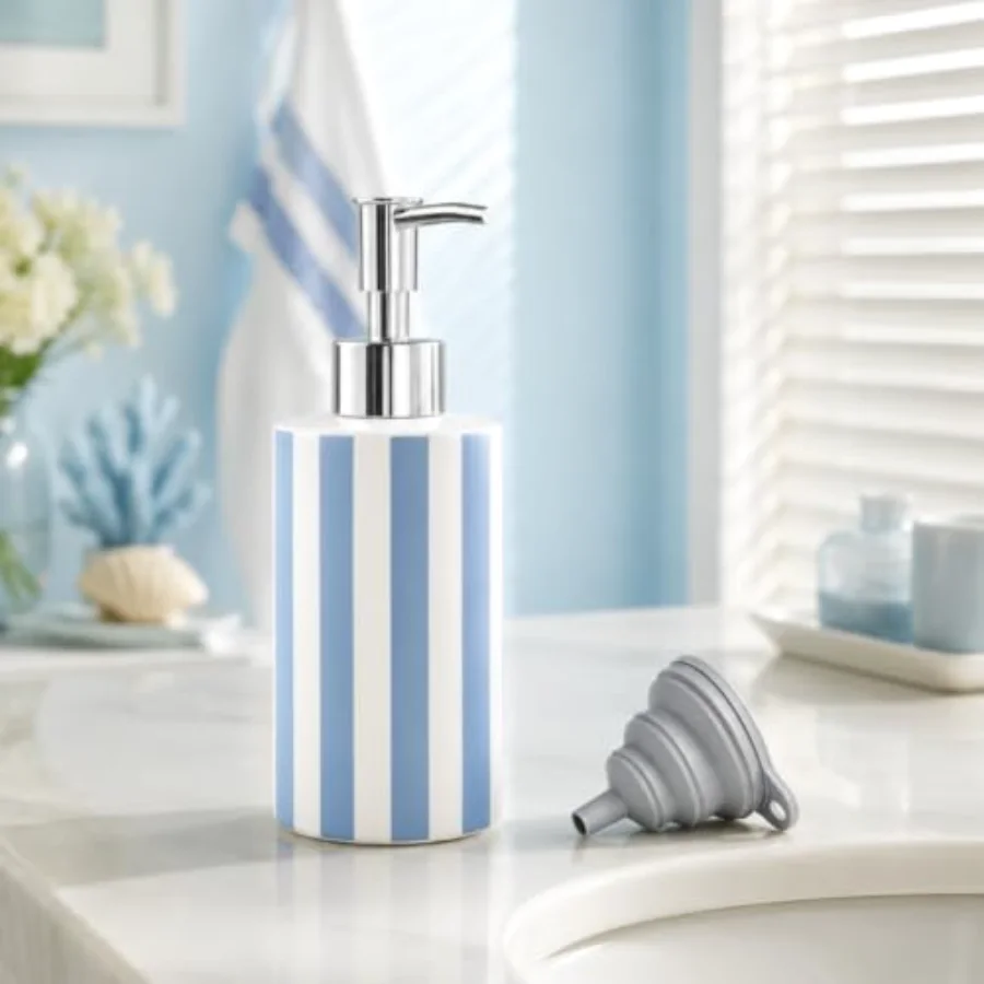 1 Pc Stripe Soap Dispenser Glass Blue White Striped Soap Dispenser with, view 4
