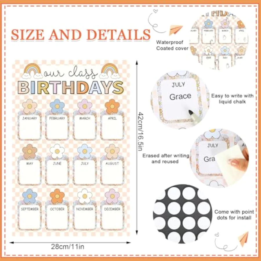 Happy Birthday Chart Poster Pastel Boho Flower Birthday Chart Calendar, view 2