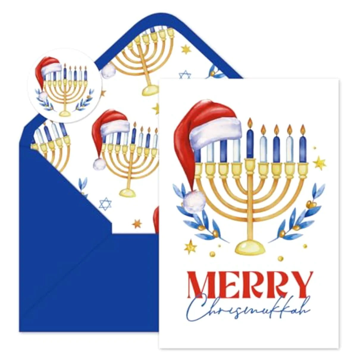 24Pcs Merry Christmukkah Cards Blank Note Cards with Envelopes Stickers
