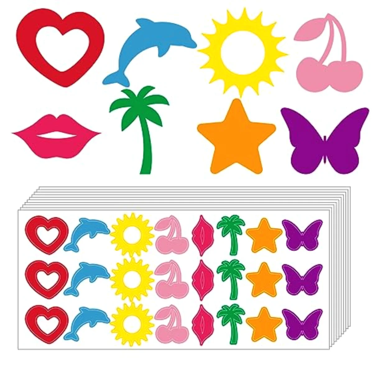 240 Pcs Tanning Sunbathing Stickers Sun Dolphin Butterfly Cherry Tree