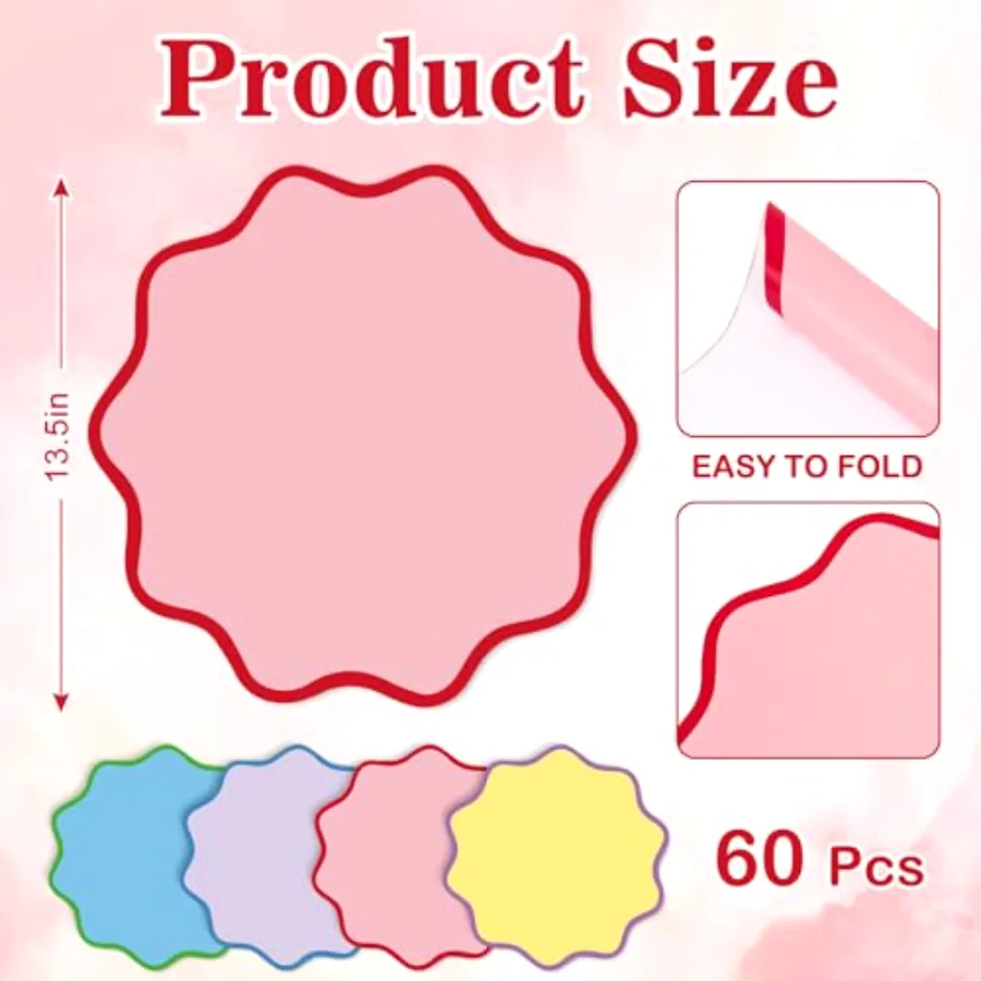 60 Pcs Wavy Round Paper Placemats Colorful Scalloped Disposable Place Mats, view 2