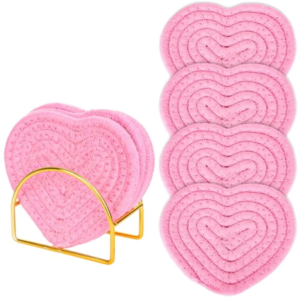 Valentine's Day Heart Coasters Pink Love Heart Shape Handmade Braided