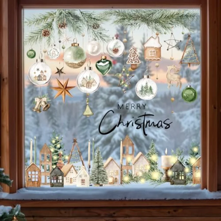 Christmas Window Clings Xmas Ball Farmhouse Window Stickers Double-Sided, view 2