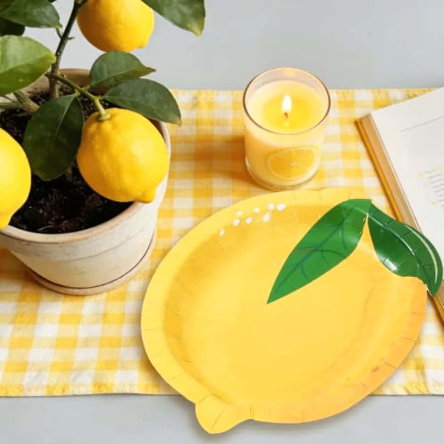 20 Pcs Lemon Shaped Paper Plates Disposable Plates Decorative Summer, view 4