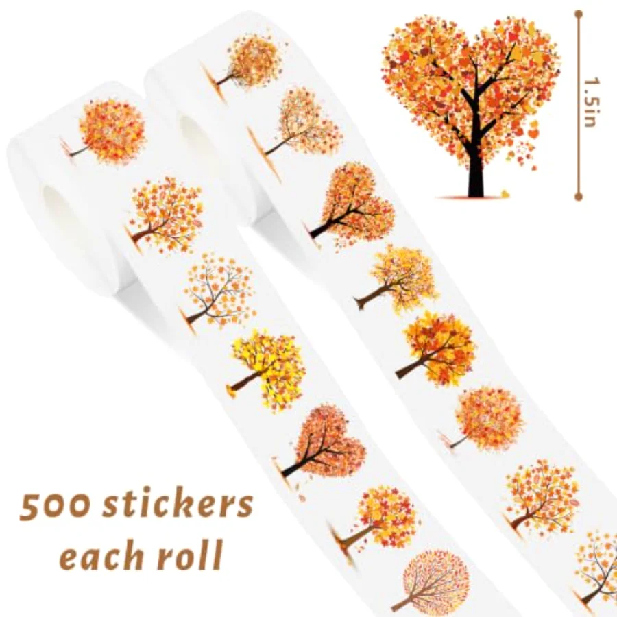 1000 Pcs Clear Fall Stickers Roll Seal Stickers Autumn Tree Self-Adhesive, view 2