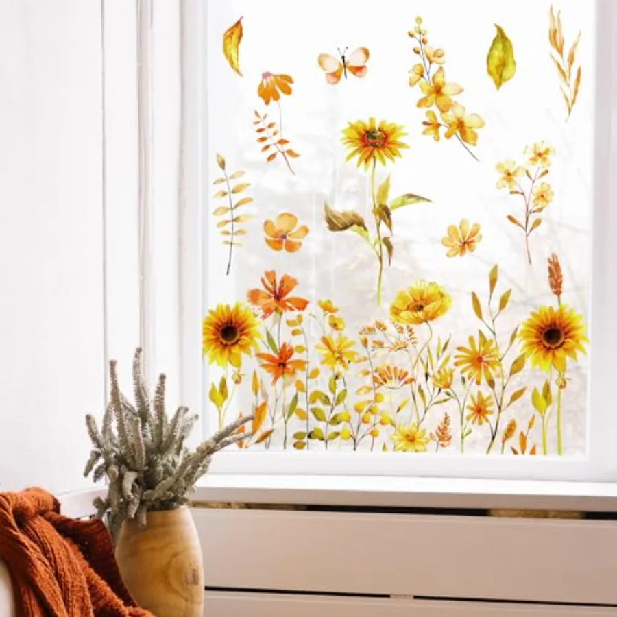 Fall Sunflower Window Clings Sunflower Wildflower Reusable Window Decals, view 3