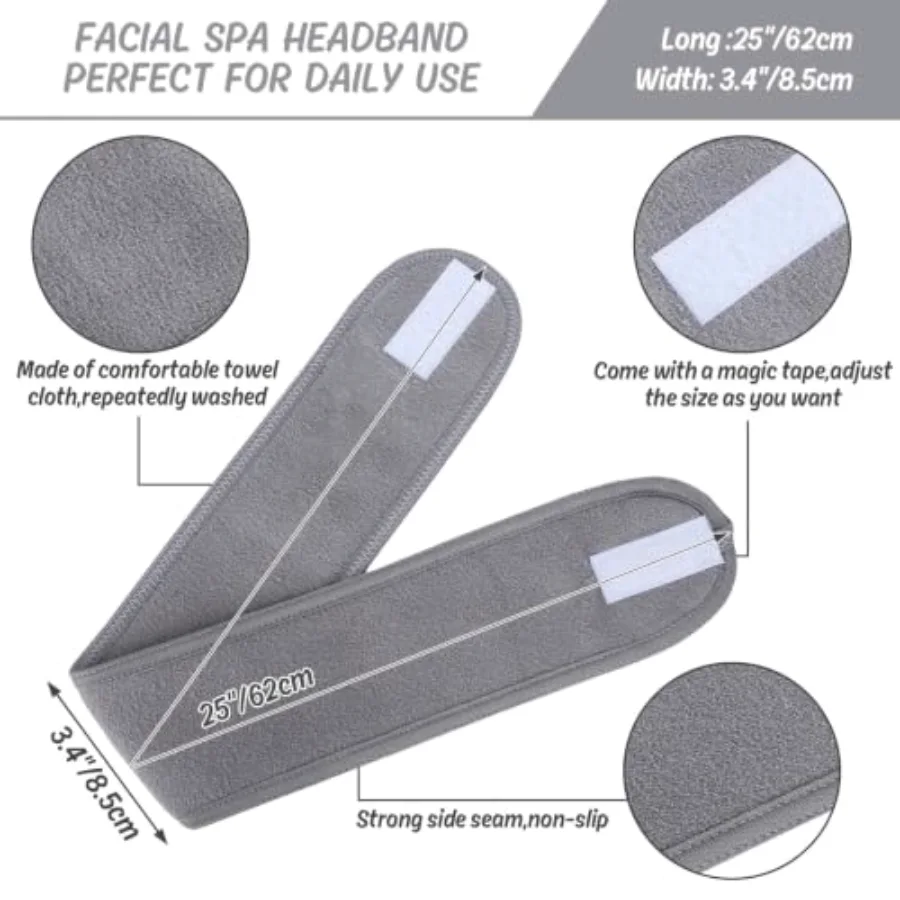 3Pcs Spa Facial Headband Make Up Wrap Head Terry Cloth Headband Adjustable, view 2