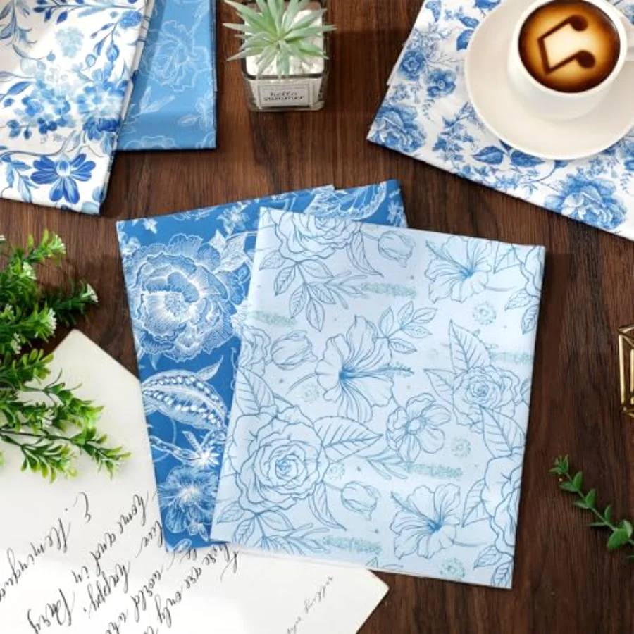 12 Pcs Vintage Floral Cotton Fabric Bundles Blue White Flower Fat Quarters, view 4