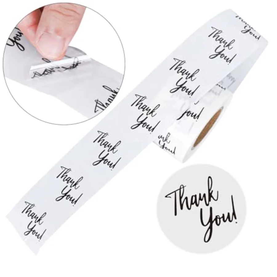 1000Pcs Clear Thank You Stickers 1.5 Inch Round Transparent PVC Stickers, view 3
