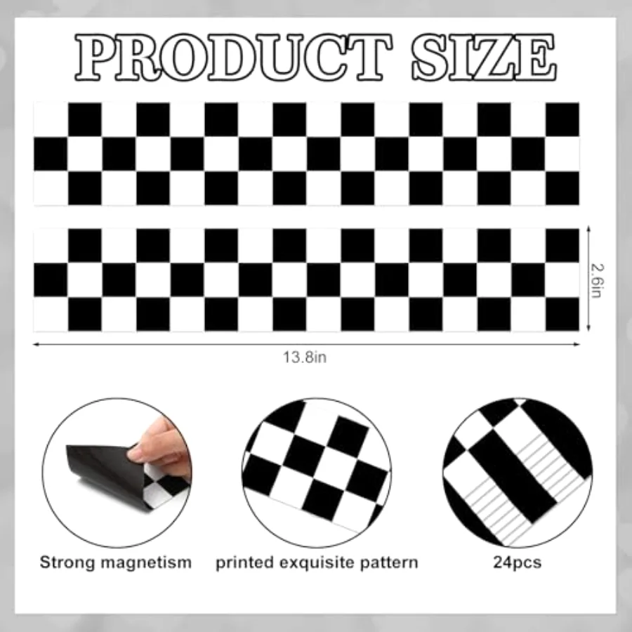 24 Pcs Plaid Magnetic Bulletin Board Border Back to School Black White, view 2