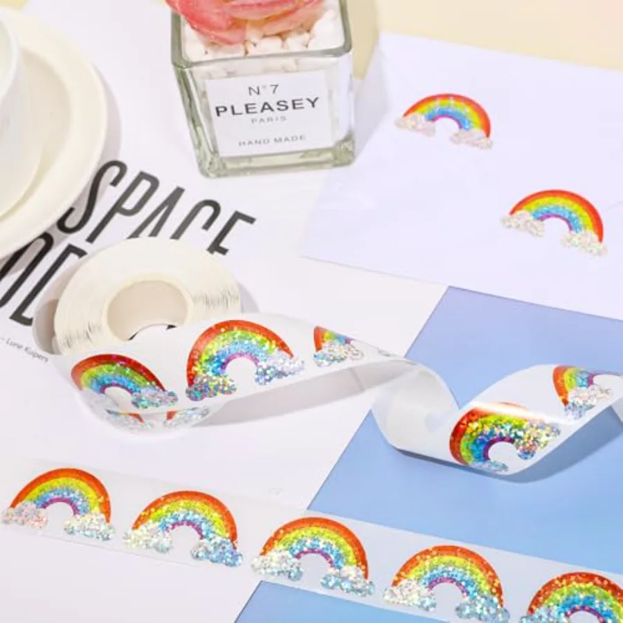 Rainbow Stickers Roll Holographic Colored Rainbow Shape Seal Stickers, view 3