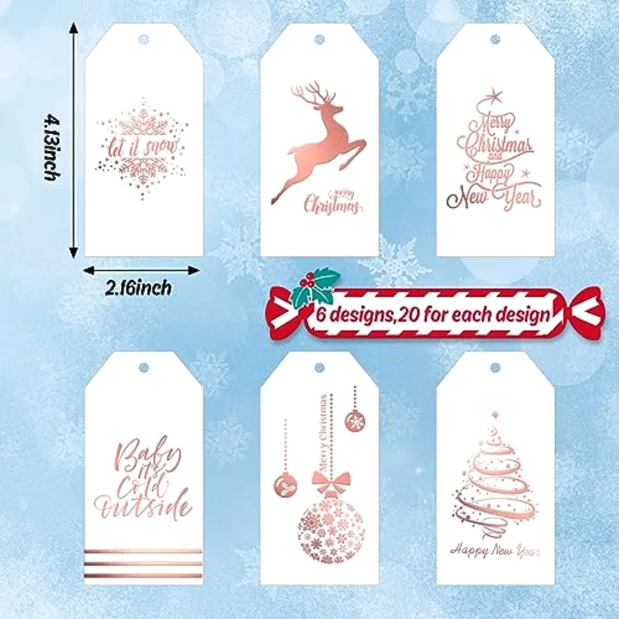 120 Pcs Christmas Rose Gold Foil Paper Gift Tags Holiday Hang Name Tags, view 2